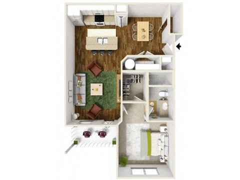 Floor plan for 1 bed, 1 bath, 800 sqft